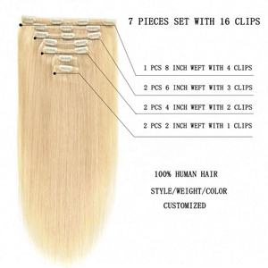 Chinese Factory Custom Weight Curly Body Wave Remy Virgin Natural Human <b>Hair</b> Clip in <b>Hair</b> <b>Extensions</b> with Wholesale Price - Product Image 3