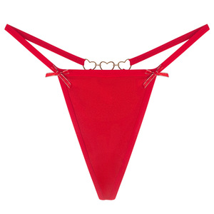 Women Red Sexy <b>Thong</b> Panties Thin Strap Low Rise Ladies G String Underwear Breathable T-back <b>Thong</b> with Heart Metal Ring OEM ODM - Product Image 5