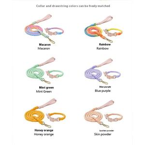 Venta al por mayor de cuero PU cuerda tejida colorido logotipo personalizado <span class=keywords><strong>collar</strong></span> de perro y correa conjunto - Product Image 3