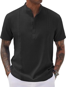 Camisa Casual de Algodón y Lino para Hombre, Estilo <span class=keywords><strong>Guayabera</strong></span> Cubana a Rayas con Cuello Mao, Manga Corta, Sin Planchado, Venta Caliente 2026 para Comercio Exterior - Product Image 5
