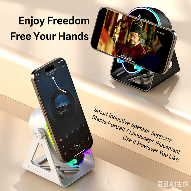 Lonvel RGB Adjustable Wireless Charging Audio Speaker Phone Holder Multi-Functional Home Theatre Accessory