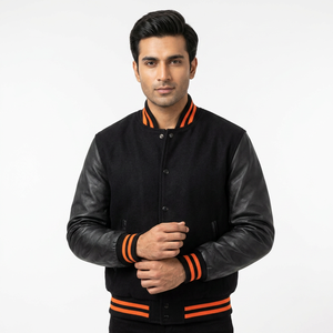 Custom Logo Wool Chenille Embroidery Baseball Letterman <b>Jackets</b> Men Vintage Blank Leather Sleeve CollegeBaseballjacket for men - Product Image 1