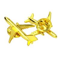 Fabricant professionnel d'artisanat métallique OEM, badge de revers d'avion personnalisé, badge de sécurité en métal 3D doré, badge de revers d'avion