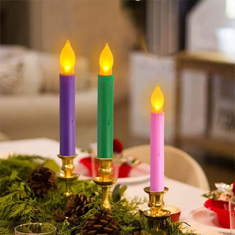 شمع محاكي إلكتروني لأعياد الميلاد وحفلات الزفاف له إضاءة ثلاثية الأبعاد وأضواء ليد وأضواء شموع وامضة بعصا أقل طولًا