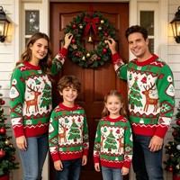 Tenues de Noël personnalisées assorties parent-enfant pour la famille, ensemble de quatre pulls en acrylique motif renne et sapin de Noël, automne-hiver