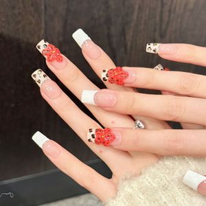 <span class=keywords><strong>Faux</strong></span> <span class=keywords><strong>ongles</strong></span> à presser faits main, style estival, luxe, rouges, fleurs 3D, motif léopard français, réutilisables, à coller, vente en gros - Product Image 3