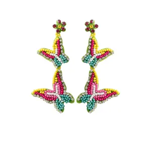 时尚波西米亚耳环女饰品定制手工可爱动物种子串珠蝴蝶女童耳环