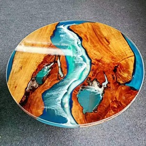 Elegante tavolino moderno in <span class=keywords><strong>resina</strong></span> con bordo epossidico a cascata Base in legno <span class=keywords><strong>bianco</strong></span> - Product Image 1