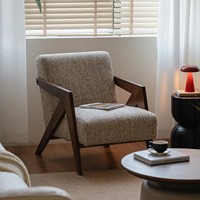 Fauteuil de détente moderne en bois massif de chêne avec revêtement en lin, design ergonomique inclinable pour hôtel, chambre, salon et bureau