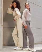 Pantalons de yoga solides pour femmes, coupe large, avec poches, taille élastique, taille haute, respirants, extensibles, décontractés, ensemble de 2 pièces