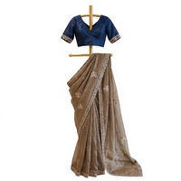 Sari en satin de soie doux Aarika Textile, élégant, orné de perles, look de créateur riche, 5,5 mètres, avec chemisier en satin, idéal pour les fêtes, sans plis