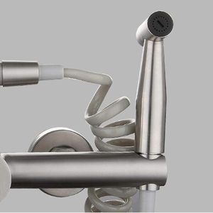 <span class=keywords><strong>Robinet</strong></span> de cuisine mural, <span class=keywords><strong>robinet</strong></span> d'eau froide et chaude 360° °   avec pistolet pulvérisateur, évier en acier inoxydable 304, multifonctionnel, brossé - Product Image 4