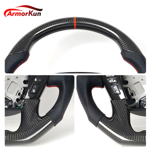 Volant en cuir et fibre de carbone ArmorKun Luxury à 3 branches pour Nissan <span class=keywords><strong>GTR</strong></span> Patrol 2017-2024 avec poignée en cuir perforé - Product Image 2