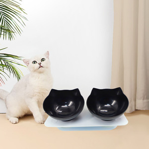 Double gamelle pour animaux de compagnie avec support cervical incliné, mangeoire surélevée pour chat en matériau ABS - Product Image 2