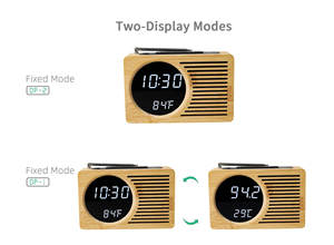 Radio Reloj Despertador Digital Retro de Bambú con Pantalla LED de Temperatura y Radio FM para Mesa de Noche - Product Image 4