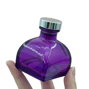 New Trend Mini 60 Ml Square Purple Home Decoration Aroma Glass Reed Diffuser Bottle With Cork Stopper