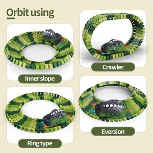 Juguetes de construcción Dinosaurio eléctrico Coche Tren <span class=keywords><strong>Dino</strong></span> World Slot Play Set con riel de plástico Racer Track para niños - Product Image 4