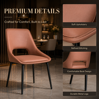 Chaise de salle à manger moderne à dossier incurvé, assise en terracotta rembourrée avec pieds en métal noir pour hôtel et restaurant