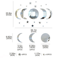 Autocollants muraux en miroir acrylique, lune, étoiles, ciel étoilé, autocollants adhésifs, décoration DIY pour la maison, salon, chambre, art mural