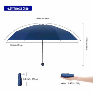 Parapluie de poche pliable en 5 sections, léger, anti-UV, idéal pour les voyages - Product Image 4