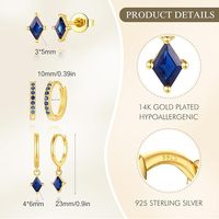 Pendientes de Plata 925 con Baño de Oro para Mujer, con Circonita Azul, Juego de Pendientes Exóticos, Brillantes, Misteriosos y Personalizados