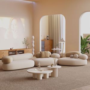 Pebble Pattern Cream Fabric Sofa Set Semicircular Curved Design For Living Room Small Apartments Lounge Areas - Product Image 2