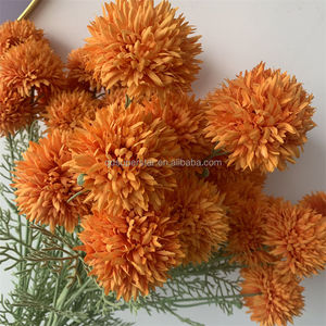B-612 Haute Qualité 4 Tiges Longues Fleurs Artificielles de Chrysanthème Orange en Boule, Fleurs Décoratives Artificielles de Pissenlit - Product Image 1