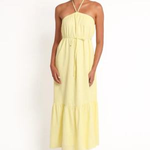 Vestido Largo Informal de Verano 2025 para Mujer, de Algodón y Lino, Estilo Casual, Color Sólido - Product Image 1