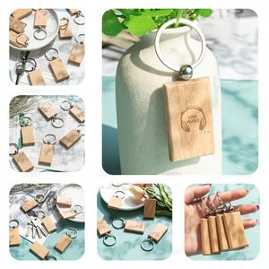 แผ่นไม้เปล่าสำหรับแกะสลัก ขายส่ง พวงกุญแจไม้รูปสี่เหลี่ยมผืนผ้า ป้ายห้อยกุญแจ ห่วงกุญแจ สำหรับงาน DIY ของขวัญ งานฝีมือ แกะสลักด้วยเลเซอร์ - Product Image 4