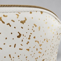 Pochette cosmétique en cuir PU mat avec impression dorée métallisée, fermeture éclair en métal lisse pour femmes, trousse de maquillage de voyage