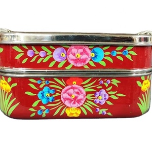 El boyalı öğle yemeği için Bento kutusu emaye paslanmaz çelik konteyner Tiffin yemek kurabiye kutusu çiçekler hindistan - Product Image 6