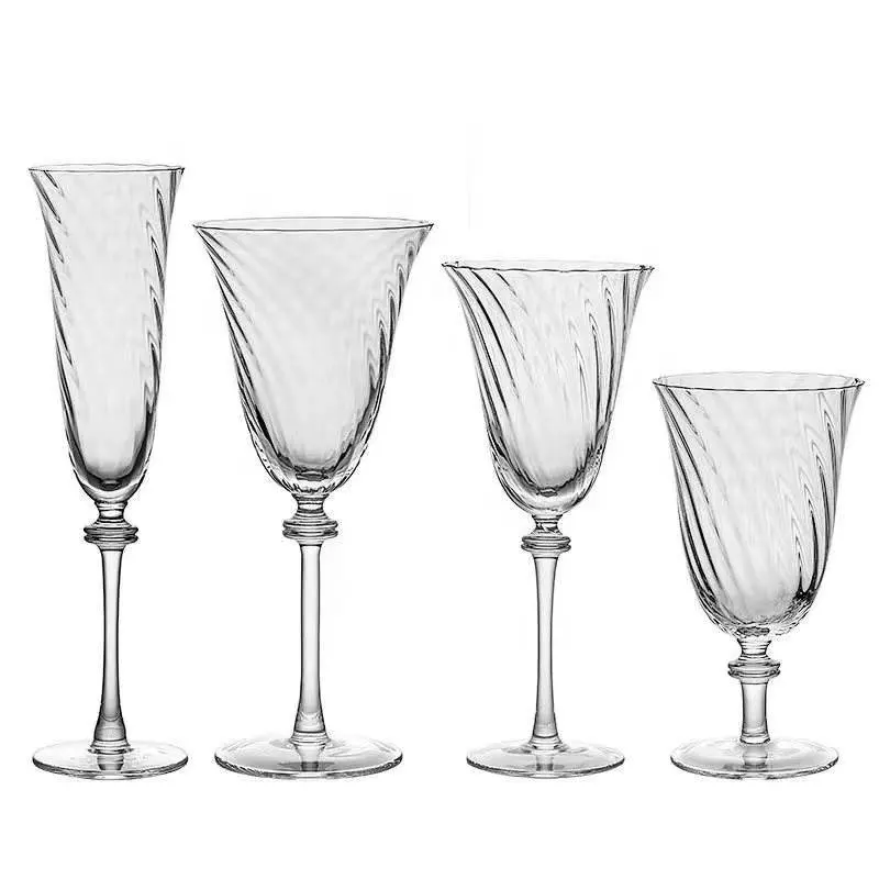Factory Wedding Striped Design Stemmed Events Wine Glass Set/2023 Popular Spiral Gold Rim Glassware