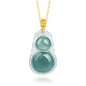 จี้หยกแท้ธรรมชาติเกรด A สีฟ้ารูปดอกบัว ประดับทอง 18K พร้อมจี้หยกเกรดไอซ์ สร้อยหยก - Product Image 5