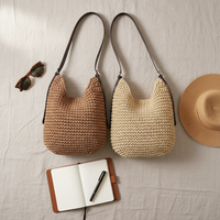 Sac à bandoulière en paille tressé à la main, grand format, doux, style bohème vintage marron, idéal pour l'été et la plage, pour femme, collection 2026