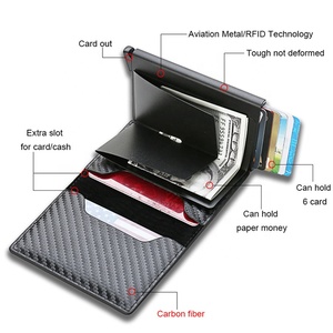 Carbon Fiber Card Holder Men Rfid Magic Trifold Leather Slim Mini Wallet Small Money Bag Male Purses with Aluminum Alloy Box