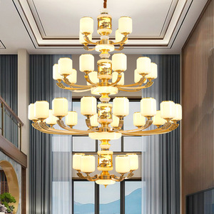 Modern Chinese Style All Copper Chandelier Led <b>Light</b> Living Room Villa Duplex Multi Head Round <b>Ceiling</b> Lamp - Product Image 3