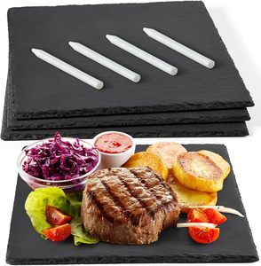 Planches à fromage en <span class=keywords><strong>ardoise</strong></span> Assiettes en pierre noire Napperons Plateau de service gastronomique pour gâteau à la viande Apéritif aux fruits Sushi Assiettes à dîner - Product Image 1