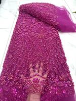 Tissu en dentelle tricoté de poids moyen avec perles en relief, polyester/coton, 10 couleurs en stock, pour robe de mariée africaine de luxe ou de soirée