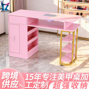 Mesa de manicura rosa HONGZI con cajones y estantes de almacenamiento para uso en salón - Product Image 3