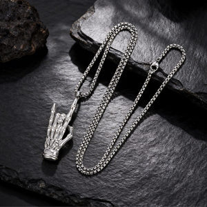 316L <strong>Stainless</strong> <strong>Steel</strong> Skeleton Hand Necklace <strong>Men</strong> Rock on OK Sign Pendant Gothic Punk Jewelry Gift <strong>for</strong> Biker Box <strong>Chain</strong> Waterproof - Product Image 5