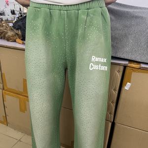 Pantalon de survêtement unisexe vintage évasé, délavé au soleil, effet vieilli, respirant, délavé à l'acide, orné de strass, couleur personnalisée, printemps - Product Image 1