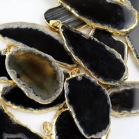 Liontin Kristal Alami Berlapis Emas Polesan Halus Bentuk Tidak Beraturan Tren Fashion Dekorasi & Hadiah Liburan Liontin Irisan Batu Akik