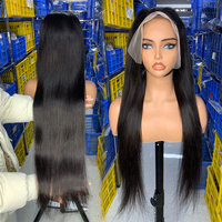 Peluca de Cabello Largo Brasileño Remy Virgen Negro Liso Extremo de 40 Pulgadas, Densidad 250%, Transparente HD Pre-Pluck para Lace Front, Sin Pegamento
