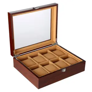 Vente en gros Boîte à montre en bois MDF à texture de marbre mat à 8 compartiments Boîte à thé domestique en bois brillant pour emballer des sacs en bois