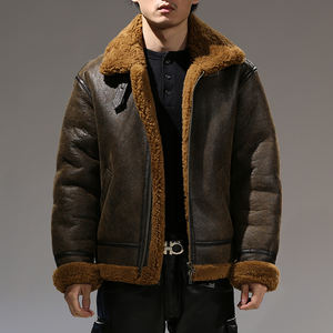 معطف طيار من OEM للشتاء الدافئ من الصوف الطبيعي قسم الفراء غير رسمي من جلد الغنم مقص بني أصلي - Product Image 4