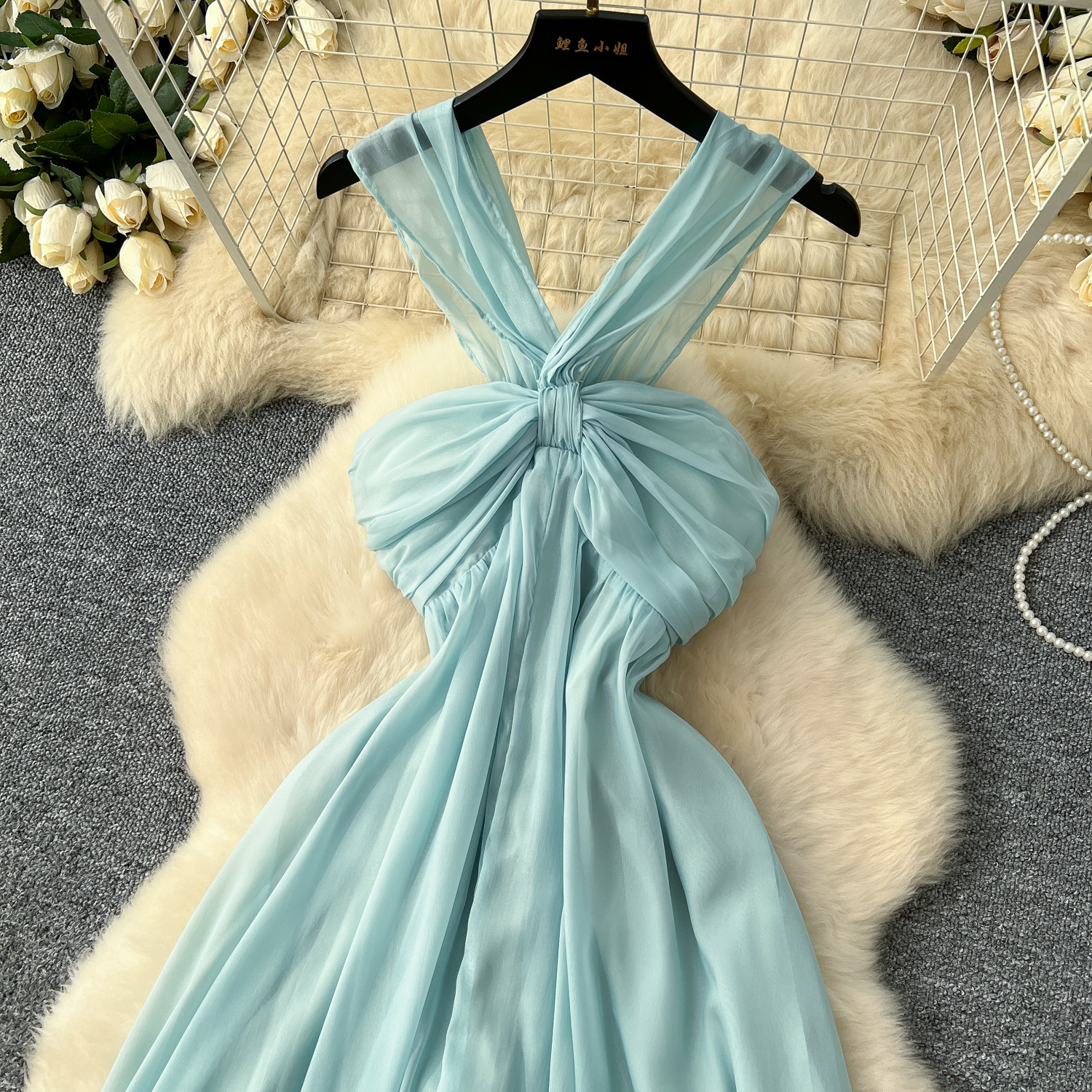 white christmas dresses Beige Embroidered Peplum Top With Chiffon Skirt Gown main image 1