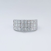 Anillo de compromiso de diamantes cultivados en laboratorio con corte princesa brillante, triple fila pavé, chapado en oro blanco de 18 quilates, banda de eternidad completa para mujer