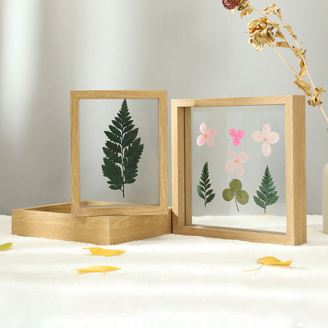 Creative Eco-Friendly 5x7 6x8 Inch A4 Wholesale Two-sided Glass Specimen Frame Dried Flowers Hand-painted Wood Photo Frames