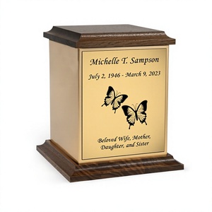 Urnas de cubo de nogal y bronce de latón mariposa grabadas para cenizas humanas con bolsa de terciopelo gratis - Product Image 1