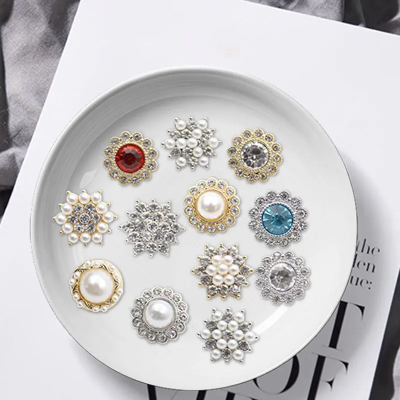 hot sale fashion shank rhinestone pearl metal buttons for tweed coat